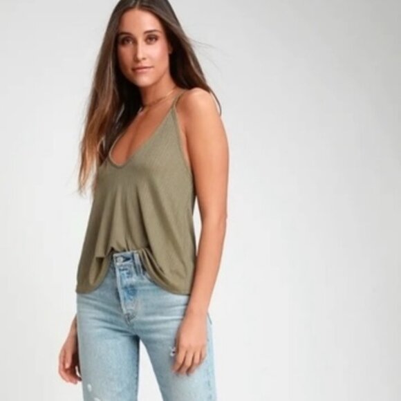 Free People Women's Slinky Slink Olive Green Racerback Tank Top Size Small MINT - Picture 1 of 7